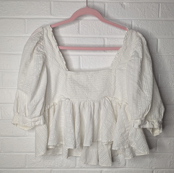 Free People Leave It To Me White Cottagecore Balloon Sleeve Top - Picture 4 of 4